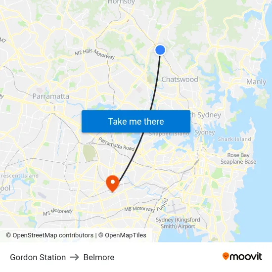 Gordon Station to Belmore map