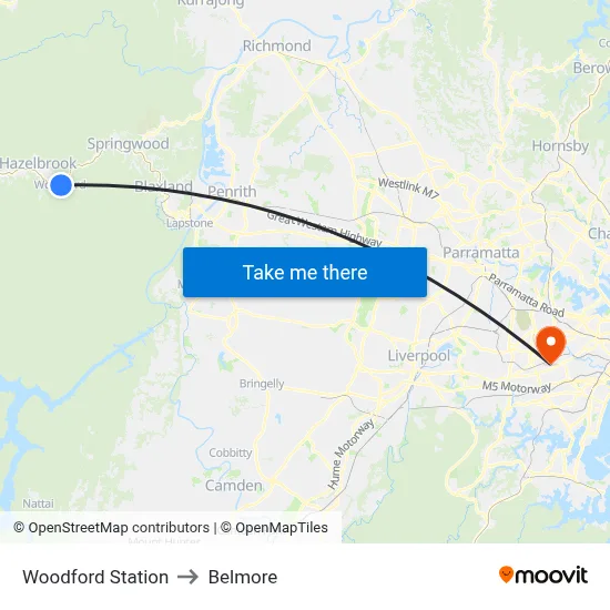 Woodford Station to Belmore map