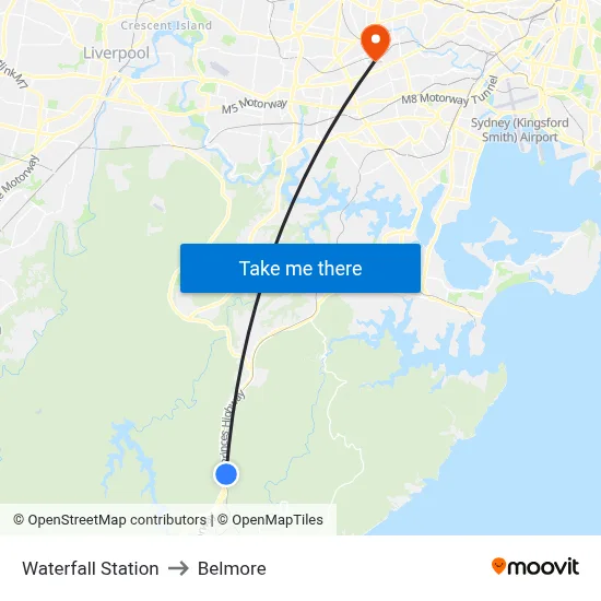 Waterfall Station to Belmore map