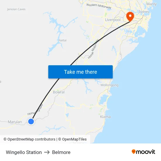 Wingello Station to Belmore map