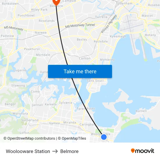 Woolooware Station to Belmore map