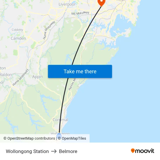 Wollongong Station to Belmore map