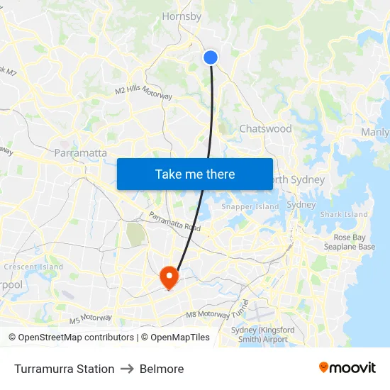 Turramurra Station to Belmore map