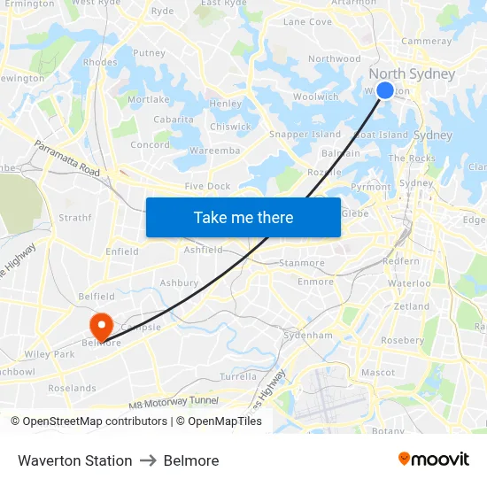 Waverton Station to Belmore map