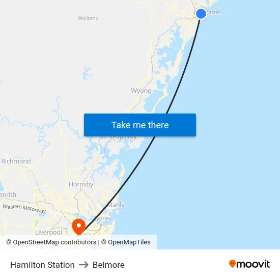 Hamilton Station to Belmore map