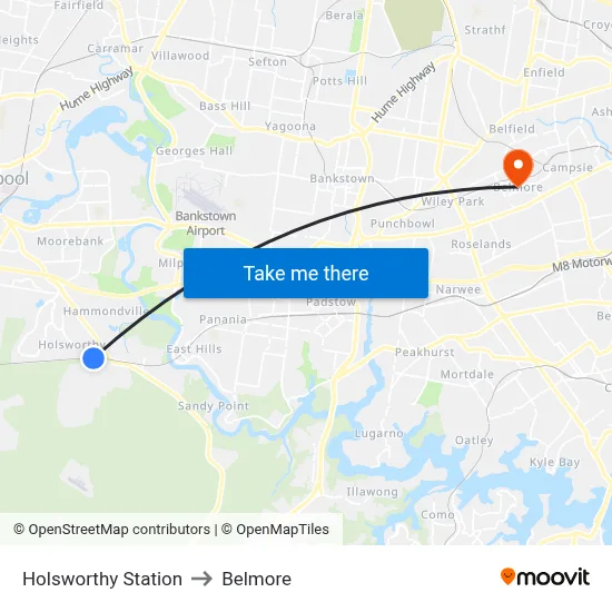 Holsworthy Station to Belmore map