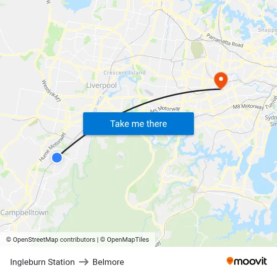 Ingleburn Station to Belmore map