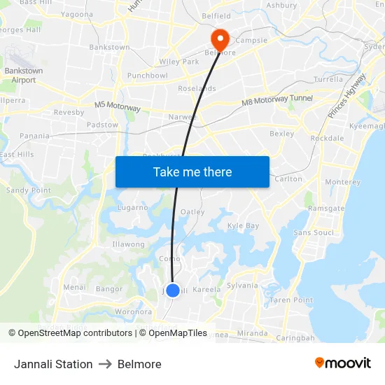 Jannali Station to Belmore map