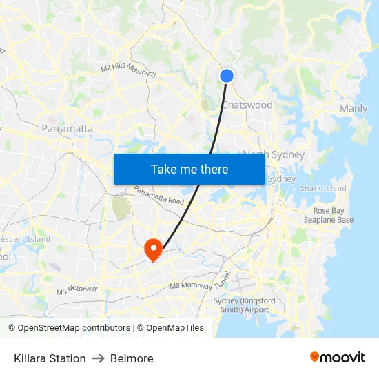 Killara Station to Belmore map