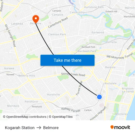 Kogarah Station to Belmore map