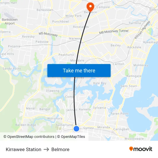 Kirrawee Station to Belmore map