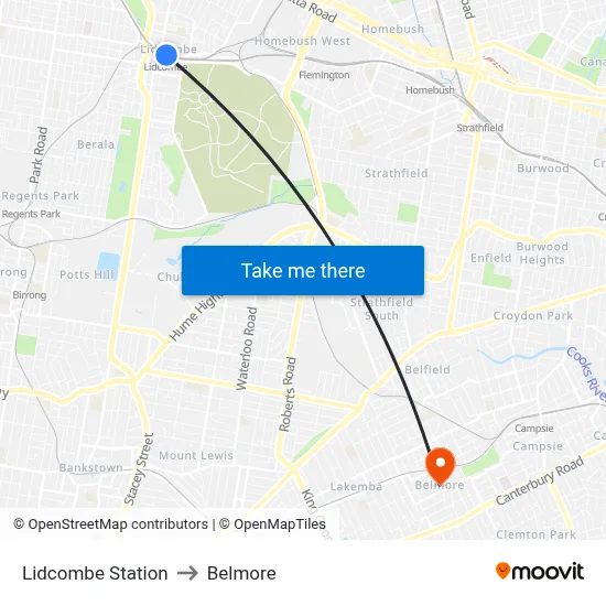 Lidcombe Station to Belmore map