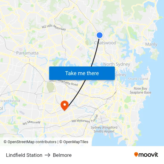Lindfield Station to Belmore map