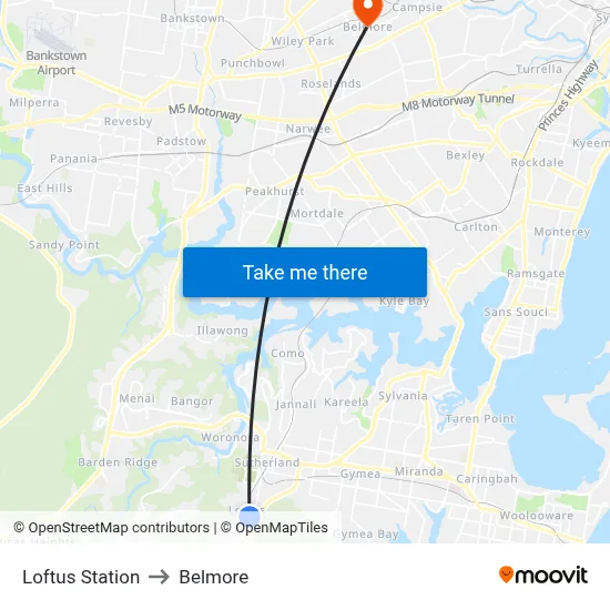 Loftus Station to Belmore map