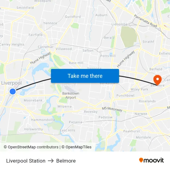 Liverpool Station to Belmore map