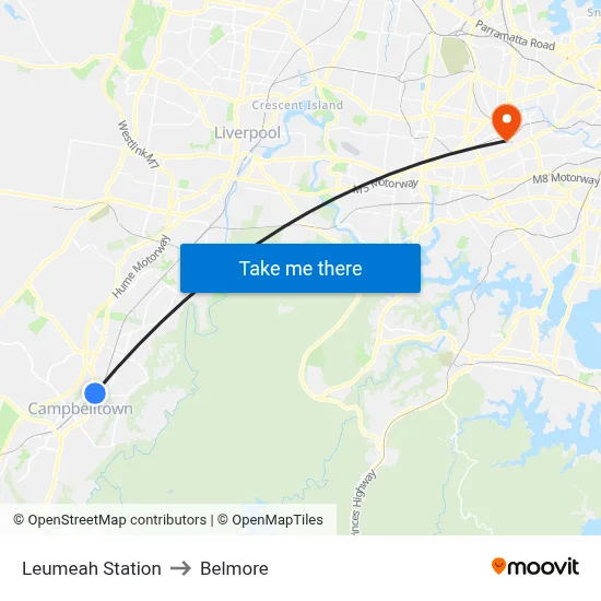 Leumeah Station to Belmore map