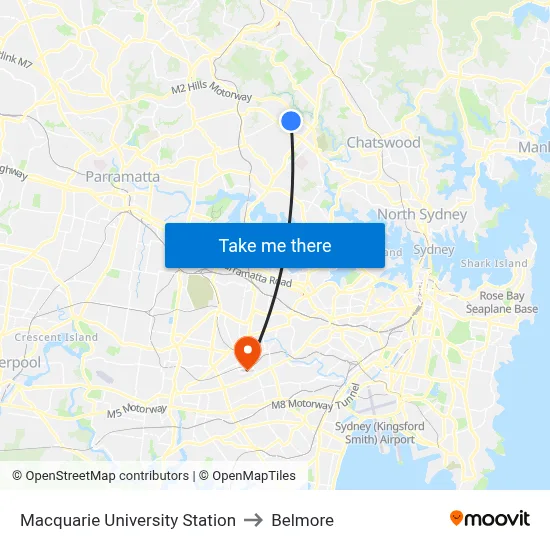 Macquarie University Station to Belmore map