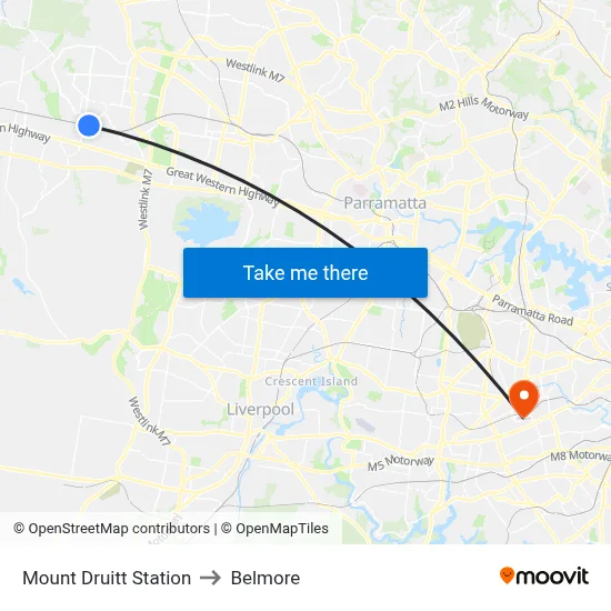 Mount Druitt Station to Belmore map