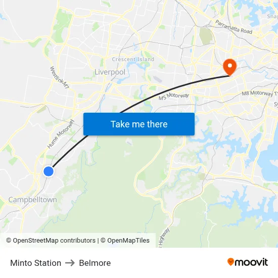 Minto Station to Belmore map