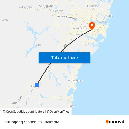 Mittagong Station to Belmore map