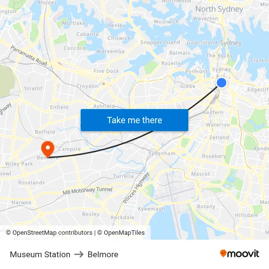 Museum Station to Belmore map