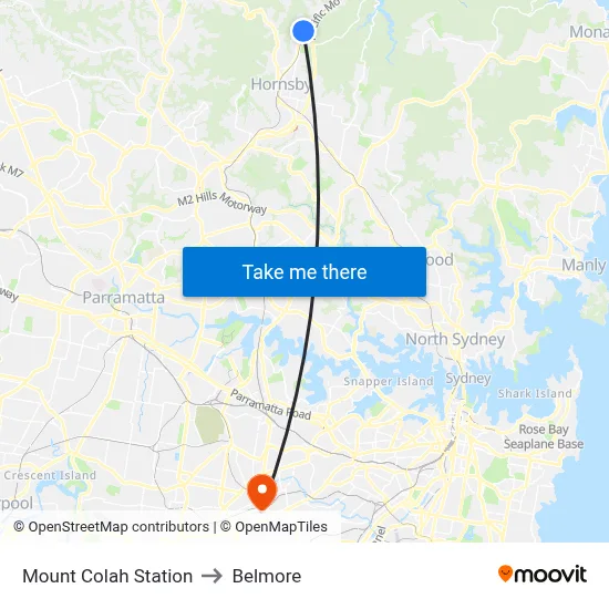 Mount Colah Station to Belmore map