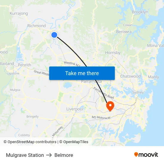 Mulgrave Station to Belmore map