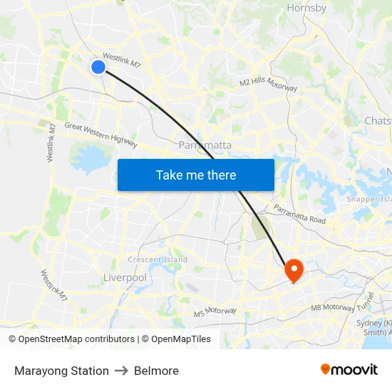 Marayong Station to Belmore map