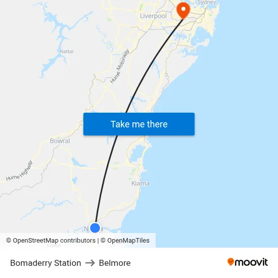 Bomaderry Station to Belmore map