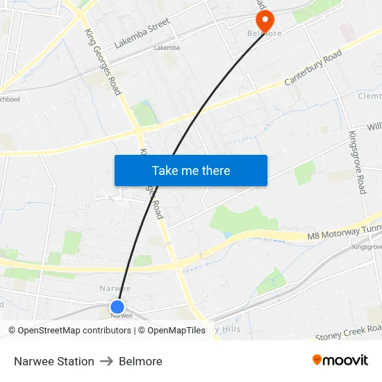 Narwee Station to Belmore map