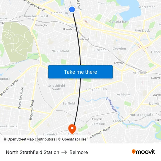 North Strathfield Station to Belmore map