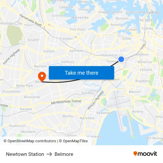 Newtown Station to Belmore map