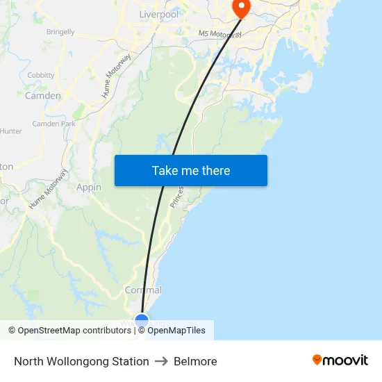 North Wollongong Station to Belmore map