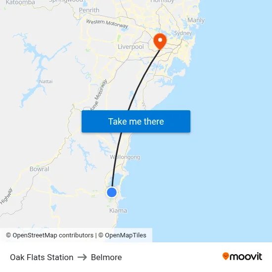 Oak Flats Station to Belmore map