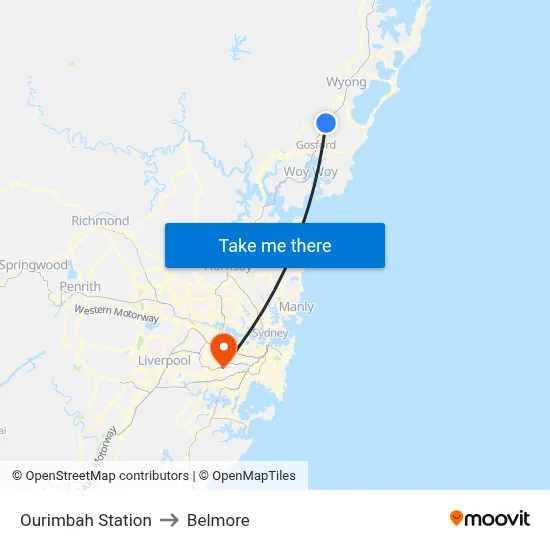 Ourimbah Station to Belmore map