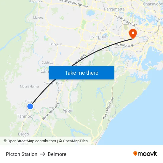 Picton Station to Belmore map
