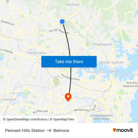 Pennant Hills Station to Belmore map