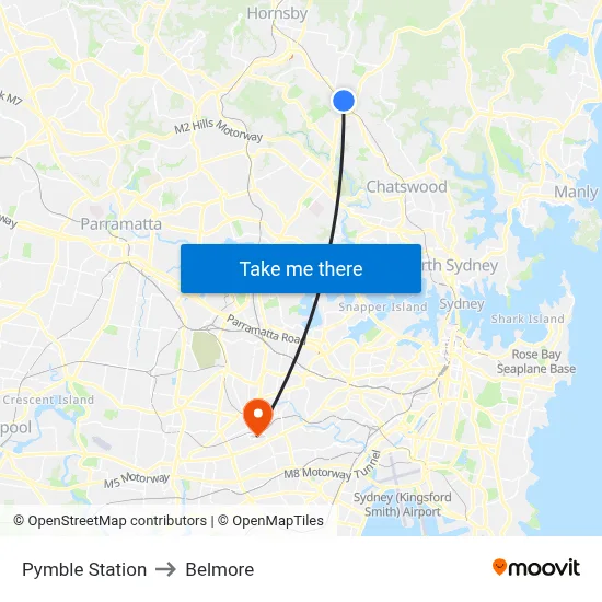 Pymble Station to Belmore map