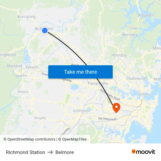 Richmond Station to Belmore map