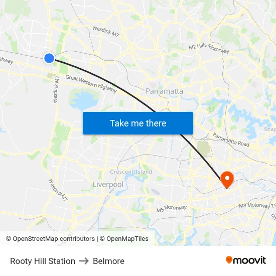 Rooty Hill Station to Belmore map