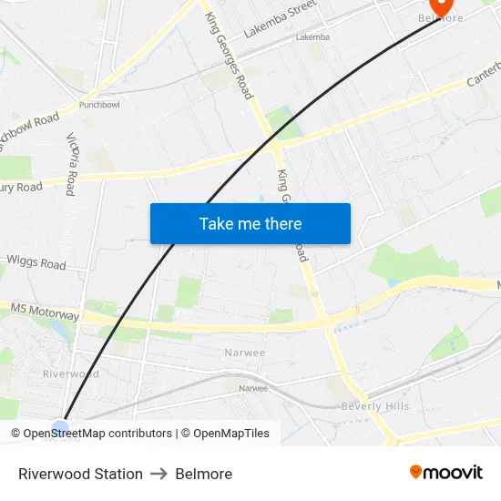 Riverwood Station to Belmore map
