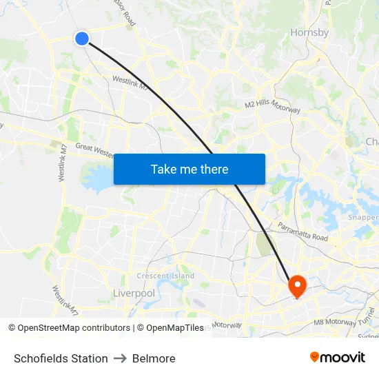 Schofields Station to Belmore map