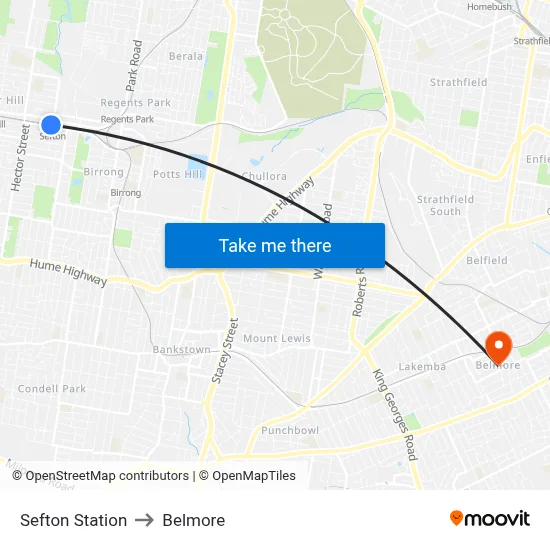 Sefton Station to Belmore map