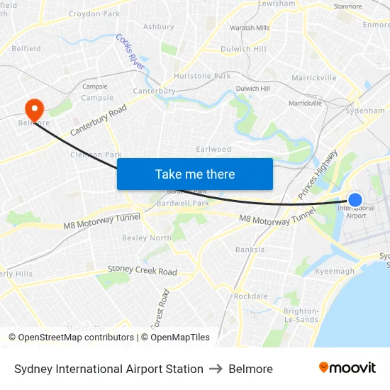 Sydney International Airport Station to Belmore map