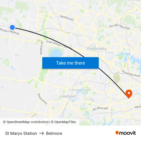 St Marys Station to Belmore map