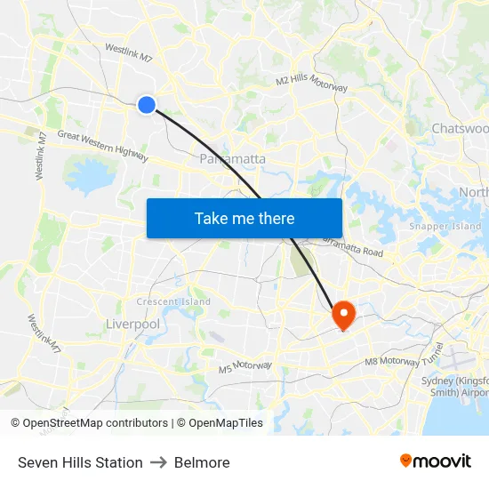 Seven Hills Station to Belmore map