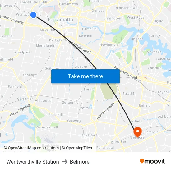 Wentworthville Station to Belmore map