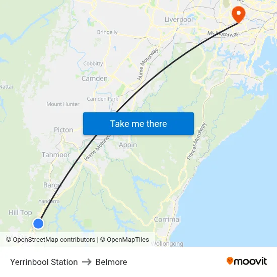 Yerrinbool Station to Belmore map