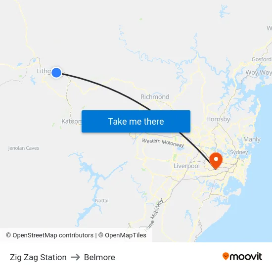 Zig Zag Station to Belmore map