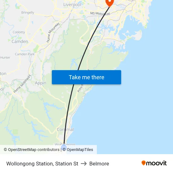 Wollongong Station, Station St to Belmore map